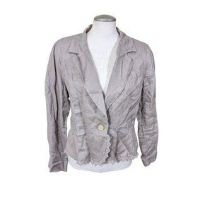 Tricotto Womens L Linen Jacket Lightweight Cropped Crochet Lace Trim Taupe Beige